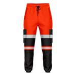 Mens Hi Vis High Visibility Two Tone Jogging Trousers Bottoms Reflective Tape Cuffed Workwear Joggers Orange Black