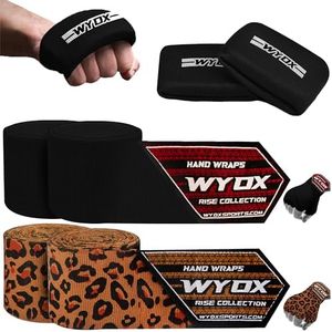 WYOX Gel Boxing Hand Wraps Pair of 2 | Inner Gloves for Men Women – Elasticated Padded Long Wrist Straps Muay Thai MMA, Kickboxing, BJJ Combat Sports Training (2, Cheeta/Black, 4.5 Meter)