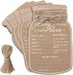 Lincia 50 Pcs Baby Shower Prediction and Advice Cards Mason Jar Advice and Prediction Cards Baby Shower Cards for Baby Shower Gender Reveal Party Supplies Mom Dad Party Decorations(Brown)