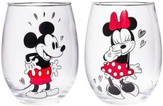 Silver Buffalo Disney Mickey and Minnie Love Halftone Hearts Boxed 2pc Stemless Glass Set, 20 Ounces