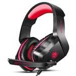 PHOINIKAS H1 Gaming Headset for PS4, Xbox One, PC, Laptop, Nintendo Switch with Bass Surround, Xbox One Headset with Noise-Cancelling Mic, Over Ear Headphones with LED Light, Gift for Kids - Red