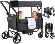 MOMFANN Wagon Stroller for 2 Kids, All-Terrain Foldable Baby Wagon with Adjustable Handle, 5-Point Harness, Removable Canopy, Pull Bar & Large Storage Bag -Gray