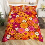 King 60S 70S Groovy Bedding Set Kids Retro Hippie Flower Comforter Cover Set for Boys Teens Vintage Boho Plant Floral Duvet Cover Botanical Blossom Colorful Bedspread Cover 3Pcs Bedclothes