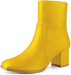 Allegra K Women's Square Toe Side Zip Block Heel Yellow Ankle Boots 9 M US