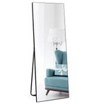 Vasemouh 140x51cm (55x20 in) Full Length Mirrors，Black Long Large Mirror for Wall Hanging or Floor Free Standing, for Bathroom Living Room Bedroom-Round Tube Bracket