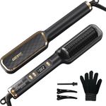 Hair Straightener Brush, Ceramic Hair Straighteners and Straightening Brush 2-in-1 for Women,PTC Ceramic Hot Anti-Scald, Fast Heating, 30 Temperature Settings (80℃~230℃) LED Display for Women (Black)