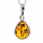 Genuine Cognac Baltic Amber & Sterling Silver Classic Teardrop Pendant without Chain - 435C