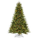 HAPPYGRILL 7FT 3-Minute-Setup Artificial Christmas Tree with Remote, 1388 Branch Tips, 92 Pine Cones & 700 LED Lights, Quick Power Connector, Auto Timer, 3 Lighting Modes, Adjustable Brightness