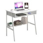 Small Computer Desk, Bureau de Travail, 31.5inch White Desk, Bureau Gaming Desk, Study Table, Sit Stand Desk with Drawers, Wood Dressing Desk with Metal Frame, for Bedroom, Livingroom, Office