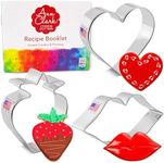 Valentines Cookie Cutters 3-Pc. Set Made in the USA by Ann Clark, Lips, Heart, Strawberry