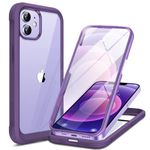 Miracase Glass Case Designed for iPhone 12 Phone Case 6.1 inch, [Built-in 9H Glass Screen Protector] Designed for iPhone 12 Pro Case, Upgraded Shockproof Full-Body Protection Case, Purple