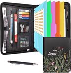 Eshow Portfolio Organizer - 3 Ring Binder with Zipper, Vegan Leather Business Padfolio Folder with Notepad Includes 5 Colorful Sheet Protectors for Documents Files for Women
