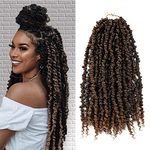 Pre-twisted Passion Twists Synthetic Crochet Braids 48 Strands Black Pre-looped Spring Bomb Crochet Hair Extensions Fiber Fluffy Curly Twist Braiding Hair (18", #T30)