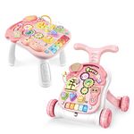 Baby Walker Sit-to-Stand Learning Walker Kids Activity Center Entertainment Table Lights & Sounds & Music & Phone & Steering Wheel Educational Push Toy for Babies Toddlers (Pink)