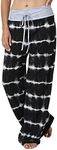 X-Image Women's Pajama Cotton Sleeping Comfy Pants Tie Dye Printed PJ Bottoms Loose Yoga Pants Black 3, Large