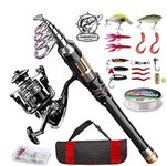 ShinePick Fishing Rod Kit, Telescopic Fishing Pole and Reel Combo Full Kit with Line Lures Hooks Carrier Bag for Travel Saltwater Freshwater Boat Fishing Beginners