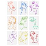 FINGERINSPIRE 9PCS Lady Line Art Painting Stencil 8.3x11.7 inch Woman Face Painting Template Minimalist Line Facial Features Stencil Character Theme Craft Stencil for Painting on Wall Wood Furniture