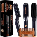 TAME The Wild Make Your Beard Behave Beard Straightener - Ionic Anti-Scald Technology - Heated Beard Brush - 3 Temp Settings - Wooden Comb Included - Gift Set