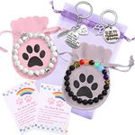 Jadive 9 Pieces Pet Memorial Set Includes 8 mm Rainbow Bridge Bracelet Pet Dog Loss Keychain Rainbow Bridge Poem Card with Flannel Bags and Organza Bag for Women Men Kids Pet Lovers (Cute Style)