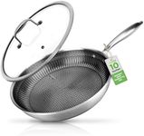 NutriChef 10" Stainless Steel Frying Pan - Triply Kitchenware Stir Fry Pan Kitchen Cookware w/DAKIN Etching Non-Stick Coating, Scratch-resistant Raised-up Honeycomb Fire Textured Pattern NC3PL10