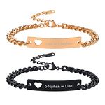 VNOX Personalized Couple Bracelets, Free Custom His and Hers Name Bracelet for Couples, Distance Matching Friendship Relationship Gift Set 2 Hollow Heart Tag Curb Link Charm Cuff for Men Women