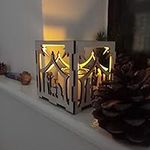 Wooden Nativity Scene with flickering candle solar LED Light