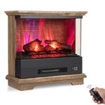 ORALNER 27” Electric Fireplace with Mantel, 3-Sided Glass View, Wooden Surround Firebox, Freestanding Fireplace Heater w/ 7 Flame Colors, Remote & 6H Timer, Overheat Protection, 1400W (Brown)