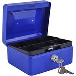 oddpod™ DL Metal Cash Box & Jewelry Safe Locker with Plastic Coin Tray & Key Lock - Small (Blue)