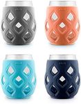 Ello Cru 17oz Stemless Wine Glass Set with Protective Silicone Sleeves, 4 Pack Cocktail Glass Perfect for Summer Patios and Parties Holiday Gifting Her Him Mother's Day, Dishwasher Safe, Paloma