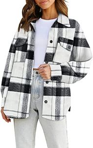 Trendy Queen Womens Flannel Shacket Casual Jacket Plaid Button Down Long Sleeve Shirt Fall Winter Outfits, Blackwhite, Small