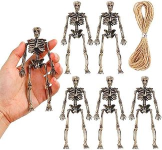 FINGOOO Small Skeleton Figurine 6 Inches,6 Pieces Plastic Skeletons Mini Poseable Skeleton Toy for Crafts Halloween Decoration (Make-Old)