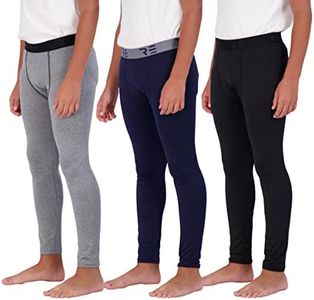 3 Pack: Boys Compression Pants Gym Sports Running Skin Tights Leggings Active Athletic Sports Workout Winter Thermal Cold Base Layer Long Johns Football Rash Guard Basketball-Set 4, L (10/12)