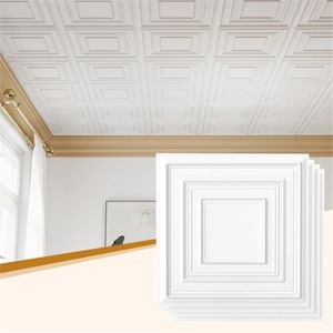 12 Pack 24" x 24" PVC Drop Ceiling Tiles, 3D Textured Waterproof Ceiling Panels, Easy Install for Drop Grid or Glue-Up, for Home, Office, Basement, Gym