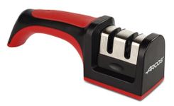 ROKOO Arcos Sharpeners Manual Knife Sharpener Tool. Made of ABS + TPE. Carbide and Ceramic Rollers. Keep Your Knives Razor Sharp. Black and Red Color