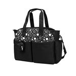 SONARIN Baby Nappy Changing Tote Bag,Multi-Function Waterproof Baby Changing Bag Satchel Messenger Bag Travel Diaper Bag with Pacifier Holder Large Capacity for All Baby Accessories(Black)