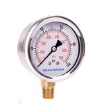 MEASUREMAN 2-1/2" Dial Size, Glycerin Filled Pressure Gauge, 0-100psi/kpa, 304 Stainless Steel Case, 1/4" NPT Lower Mount