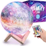 Mind-Glowing Galaxy Moon Lamp with 16 Colors, Touch/Remote, Wood Stand - Teen Girls Gift Trendy Stuff - Christmas Gift for 6 7 8 9 10 11 12 Year Old Teenage Girl - Cool Night Light for Kids (8.0 inch)