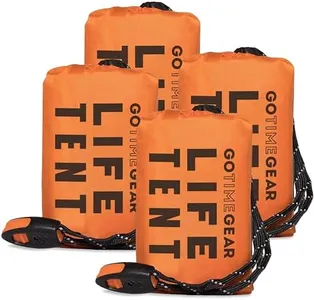 Go Time Gear Survival Life Tent • 2 Person Mylar Emergency Shelter Tube Tent + Paracord • All-Weather Protection for Camping, Hiking, & Survival Kits • Includes Emergency Whistle • 4PK Orange