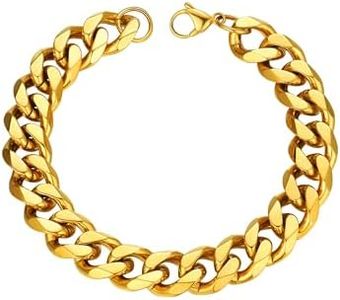 PROSTEEL Mens Chunky Gold Bracelet 21CM Curb Wrist Chain Women Valentines Day Gifts 12mm Chunky Gold Plated Bracelet