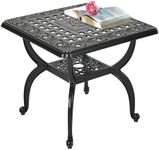 DWVO Outdoor Cast Aluminum Square Side Table, Patio End Table Bistro Coffee Table with Adjustable Foot Pads for Backyard Garden Porch Balcony, Black