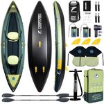 TIDETREK Inflatable Touring Kayak 1-Person & 2-Person with Waterproof Seat & Full Accessory Kit, Lightweight Recreational Kayak for Lake, River & Fishing (Jungle Trail, 2-Person(Tandem))