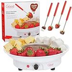 Electric Fondue Maker Deluxe Set w 4 Forks, Removable Serving Tray & Melting/Warming Setting-Great for Dipping Snacks Marshmallows & Bread in Chocolate-Appetizers & Desserts-Easter & Mother's Day Gift