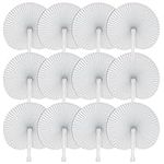 Lee-buty 36 Pack Folding Paper Fans Round Shape Handheld Fans Plastic Handle Wedding Party Favors White