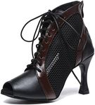 Minishion Womens Dancing Lace up Boots Stiletto High Heel Sandals L542 Black/Coffee US 8.5