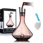 YouYah Wine Decanter Set,Red Wine Carafe with Built-in-Aerator,Wine Aerator,Wine Gift,Stainless Steel Pourer Lid,Filter,100% Hand Blown Lead-Free Crystal Glass