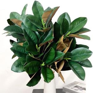 Olivachel Artificial Magnolias Branch Faux Rubber Tree Leaves Long Stem Real Touch for Home Indoor Outdoor Decor (Dark Green, Pack of 4pcs)