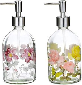 17oz Flower Glass Soap Dispenser Bottle with Plastic Pump,Set of 2