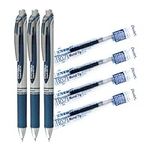 Pentel EnerGel Retractable Liquid Gel Rollerball, 0.7mm Medium Point, Navy Blue Ink, 3 Pens + 4 Refills