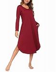 ADOME Women's Short Sleeve Sleep Shirt Long Summer Sleep Shirt V-Neck Sleepwear Shirt House Dress Large Sizes with Pockets, Z-wine red, M