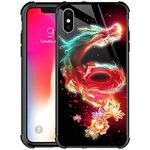 CARLOCA Compatible with iPhone Xs Case,iPhone X Cases for Girls Women Boys Men Young,Flower and Dragon Pattern Design Shockproof Anti-Scratch Case for iPhone X/XS